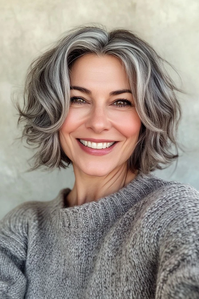 Short Highlight Grey Wave 100% Human Hair 13x4 Lace Front Wigs
