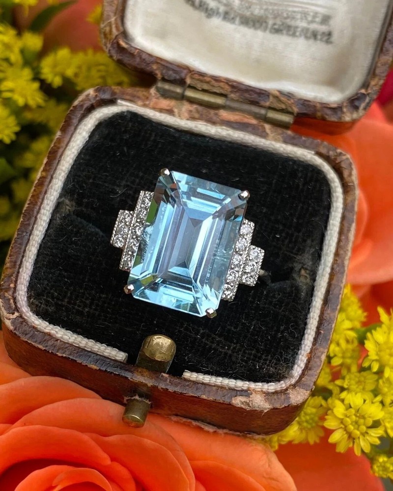 4.55 Ct Emerald Cut Natural Aquamarine Diamond Engagement Ring 14K White Gold