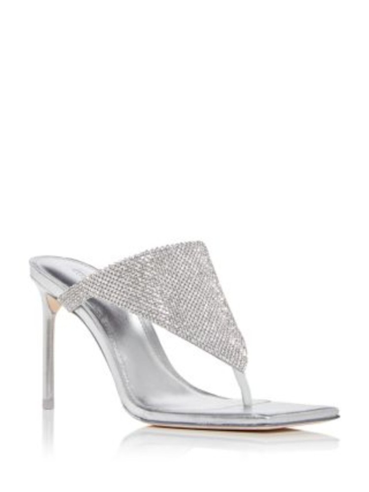 CULT GAIA Womens Silver Audrey Stiletto Slip On Leather Heeled Thong Sandals 39