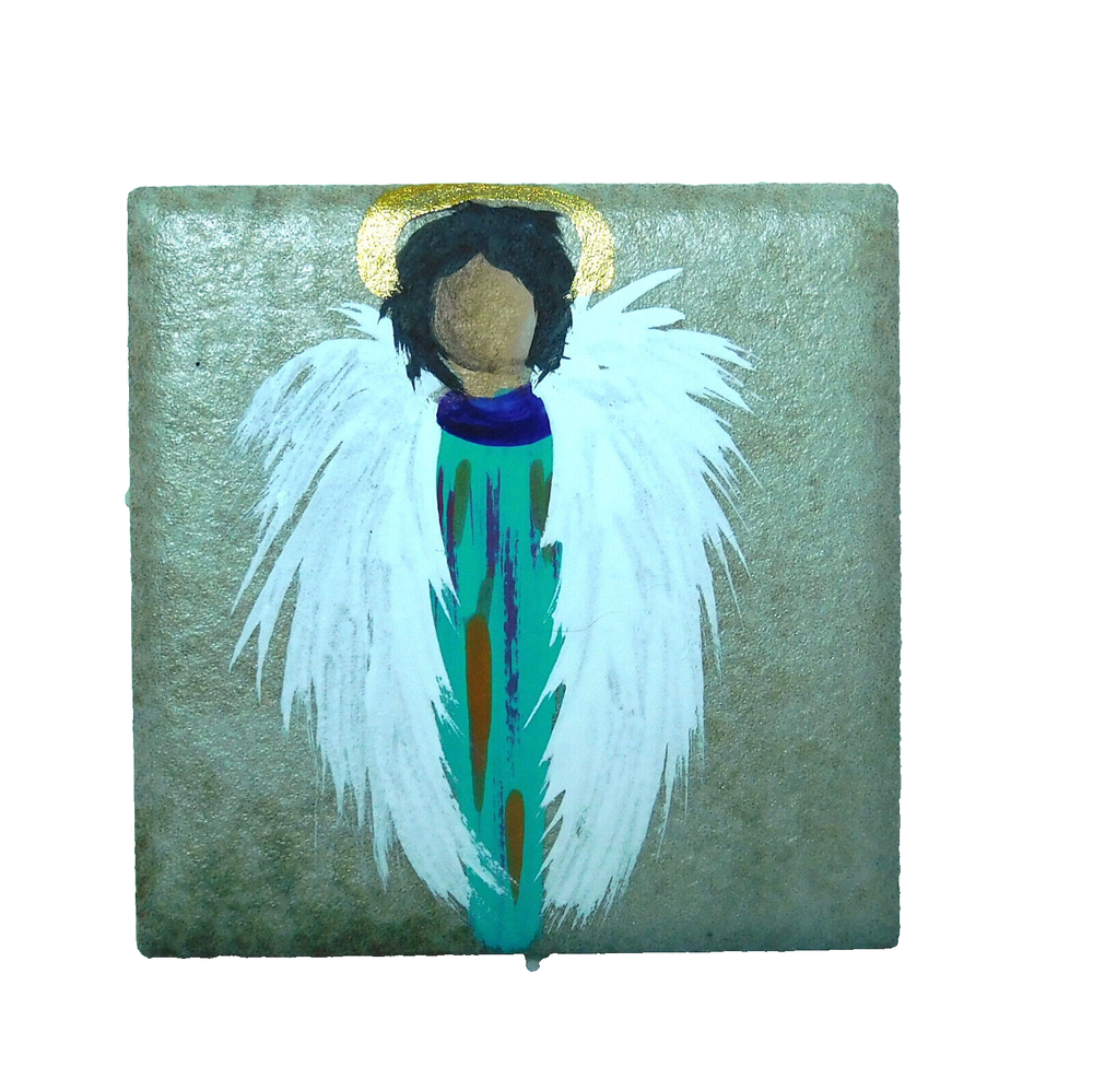 Angel Light Beings Ceramic Tile Magnet Art by Rain Crow
