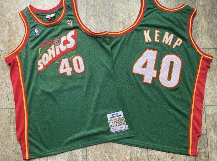 Seattle SuperSonics Shawn Kemp Green NBA Finals basketball retro jersey