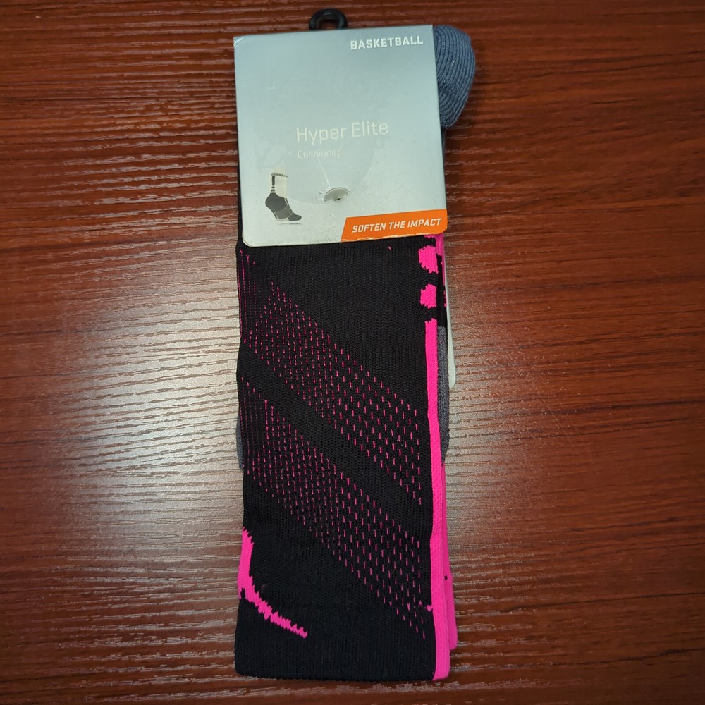 Kay Yow Nike Hyper Elite Socks Chase Black/Pink Crew Size Large Basketball