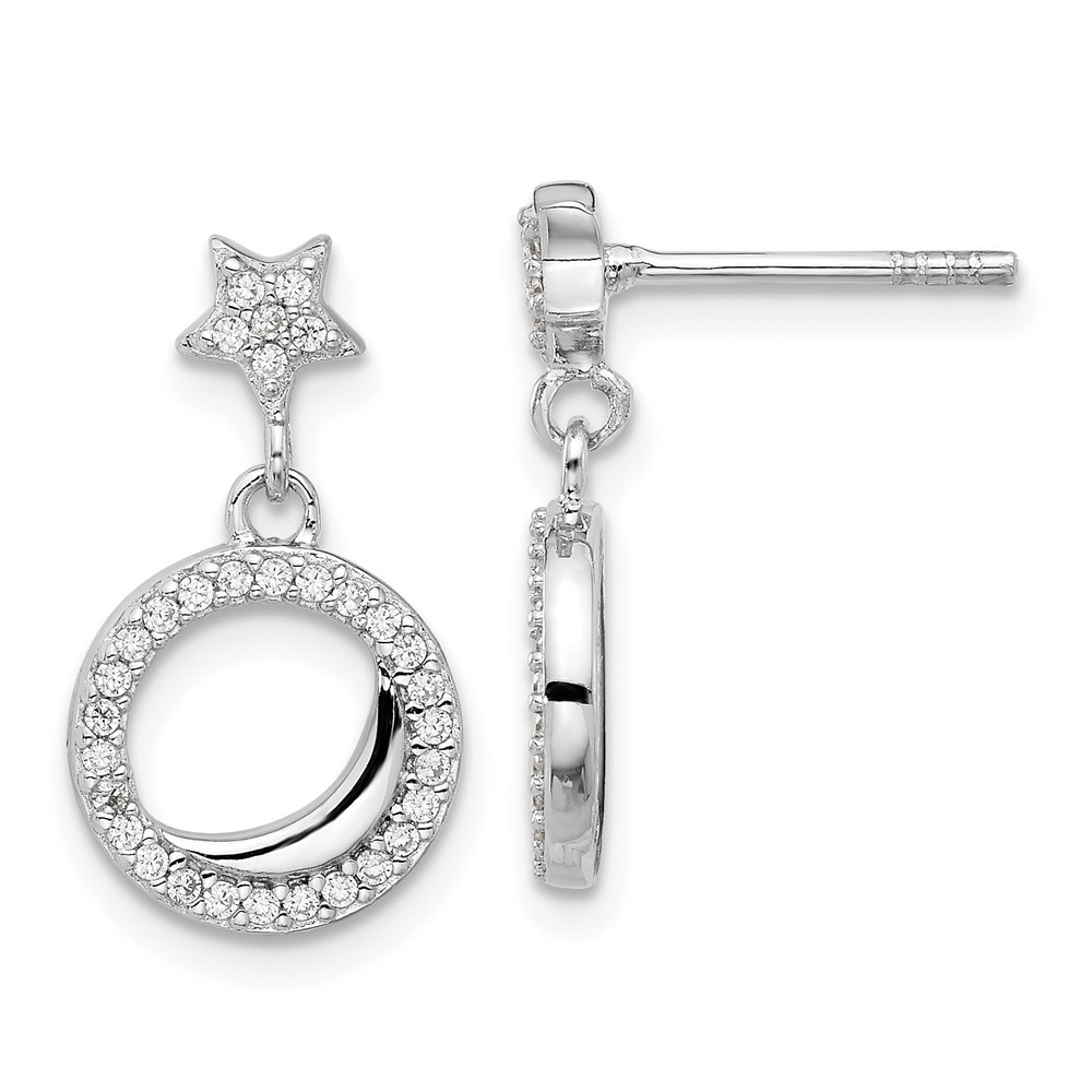 Sterling Silver Polished Cubic Zirconia Star Moon Drop & Dangle Earrings 2.23gm