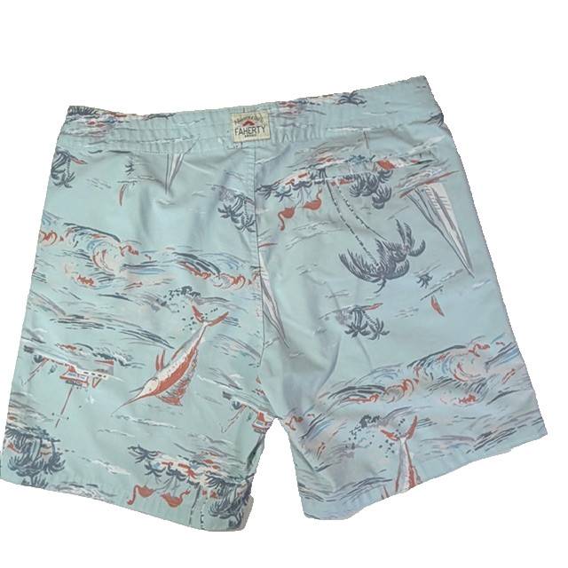 FAHERTY Board Shorts Mens 34 x 7 Blue Swim Trunk Surf Zip Pocket Beach Boat Fish