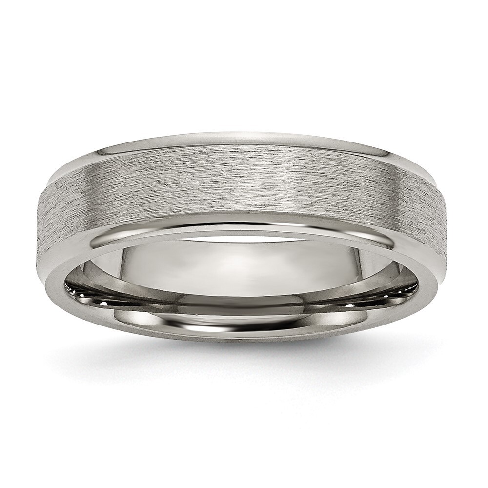 Titanium Brushed Center 6mm Ridged Edge Band Ring Size 11 for Men 3.49gm