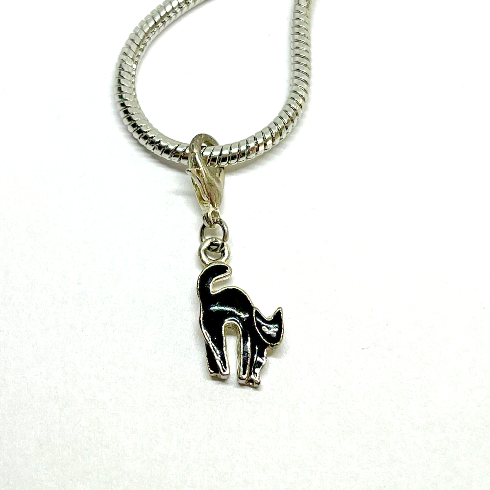 Black Scaredy Cat Add on Charm for European Bracelet Vintage Halloween Gothic
