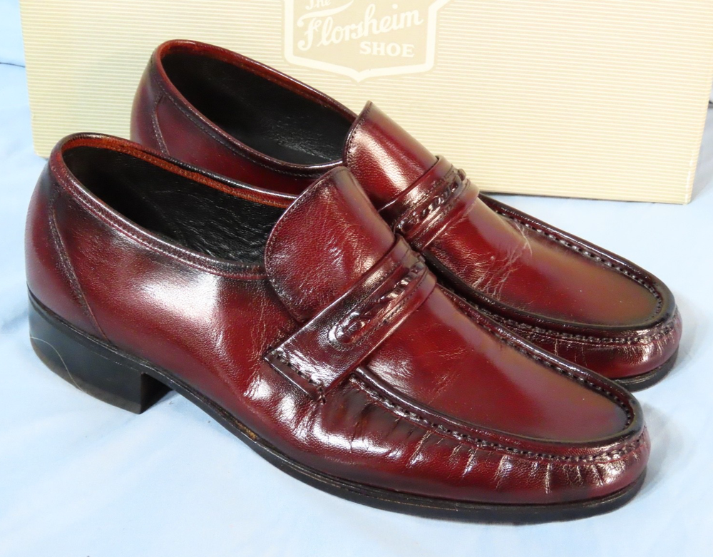 FLORSHEIM DRESS SHOES LOAFERS Nevada Black Cherry Burgundy Leather LK-NW! sz 8 D