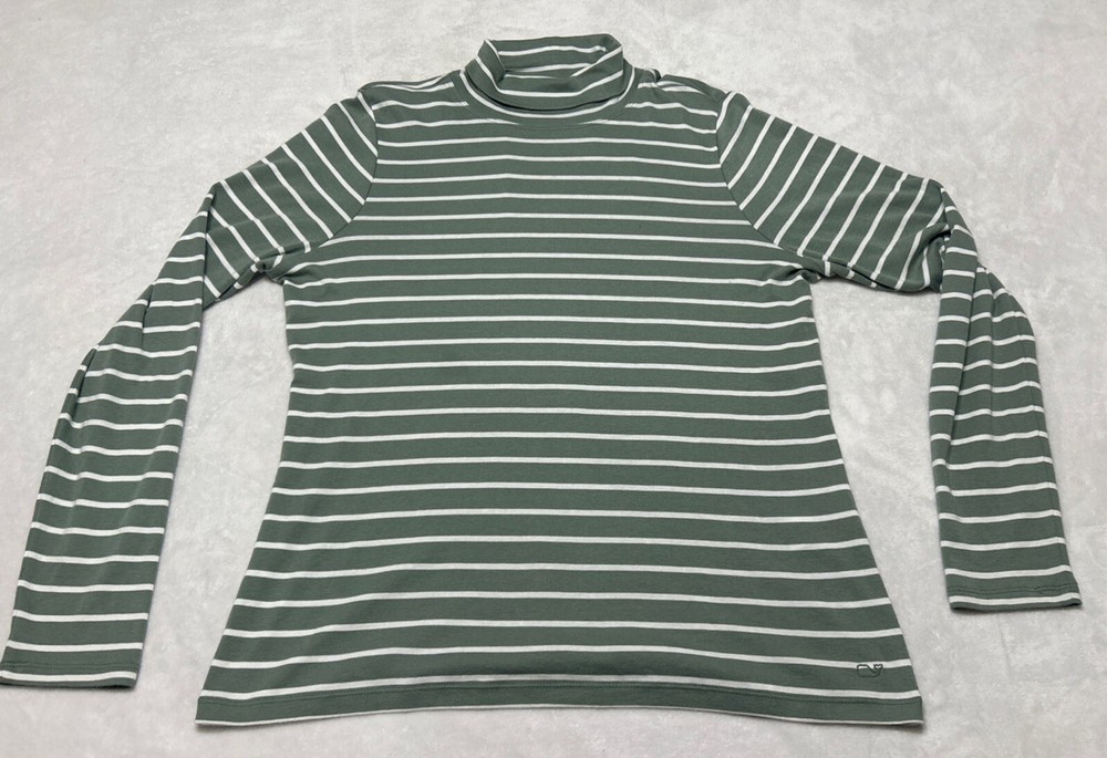 Vineyard Vines Women’s XL Long Sleeve Turtleneck Shirt Roll Neck Green White