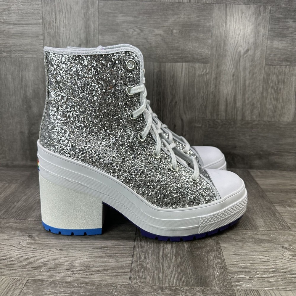 Converse 70 De Luxe Heel High Pride Womens Silver Glitter Shoes Size 10.5