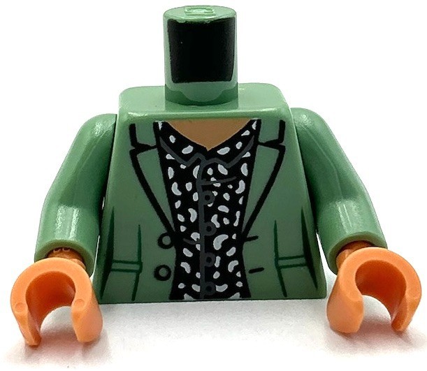 Lego New Minifig Sand Green Torso Jacket Nougat Neck Black Shirt White Spots
