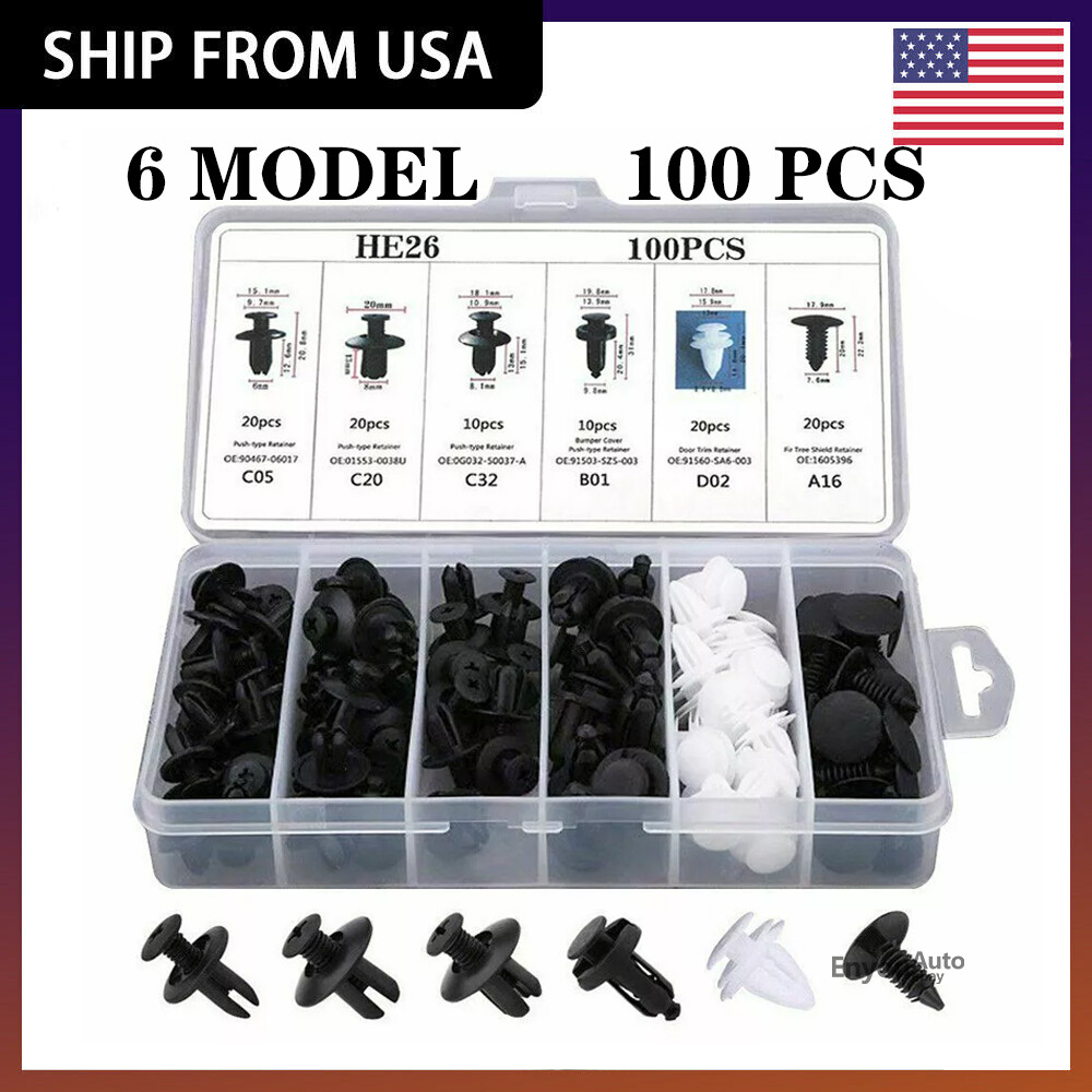 100Pcs Auto Bumper Clips Retainer Rivets Fastener Push Pin Trim for Car Fenders