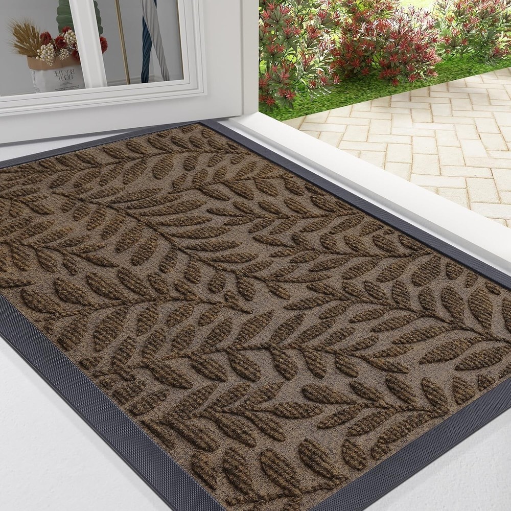 Non-Slip Waterproof Indoor Outdoor Door Mat 29.5x17 Inch Brown Entrance Rug