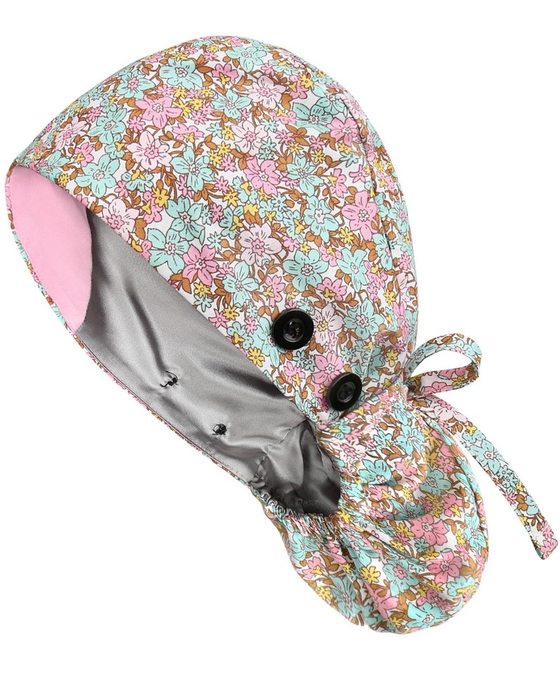 Satin Lined Scrub Caps with Buttons & Sweathand, Surgical Caps for Women