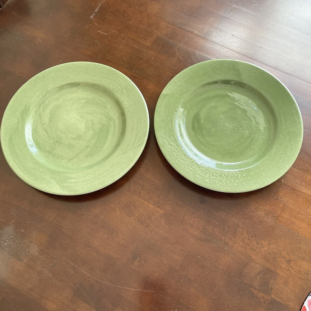Pottery Barn SAUSALITO Sage Green Dinner Plates Seconds Set of 2 11” UNMARKED