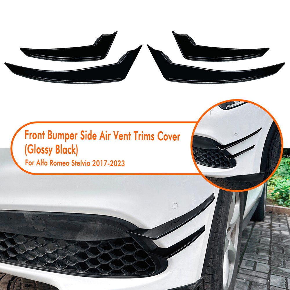 Gloss Black Front Bumper Side Air Vent Trims For Alfa Romeo Stelvio 2017-2025