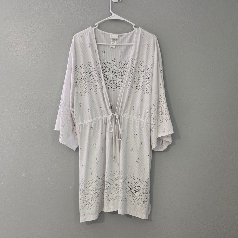 DOTTI Plus Size White Swim Cover 3X- Lightweight Eyelet Beach Wear Cover Summer