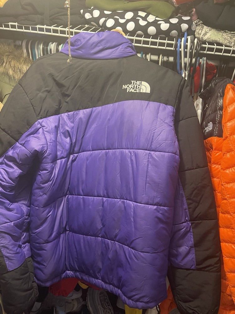 The North Face Men's Puffer Jacket Purple Black Zipped Pockets Mid-Length