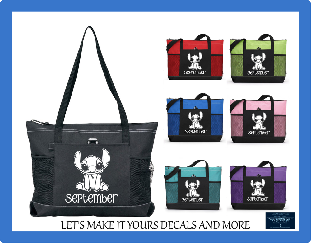 DISNEY STITCH PERSONALIZED TOTE W/ NAME SPORTS GYM TRAVEL DIAPER BAG PURSE ZIPS