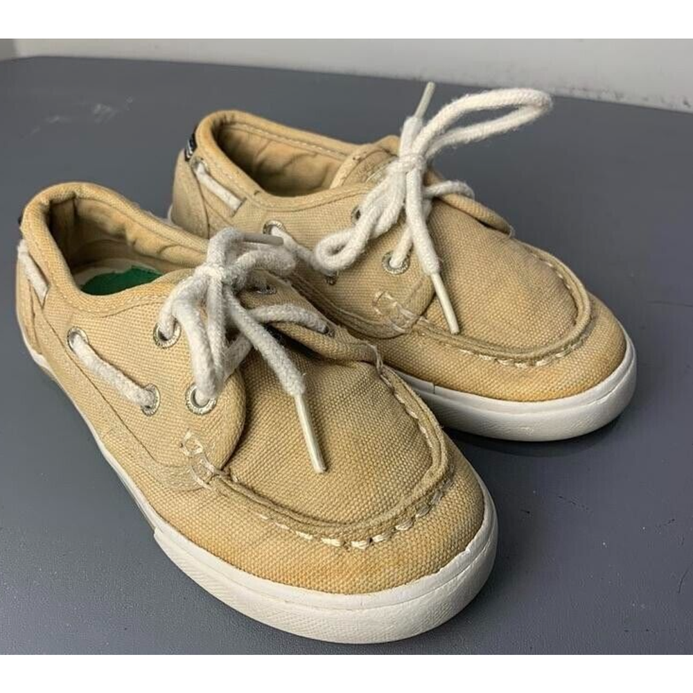 Nautica Boys Boat Shoes Tan Canvas Lace-Up Size 11