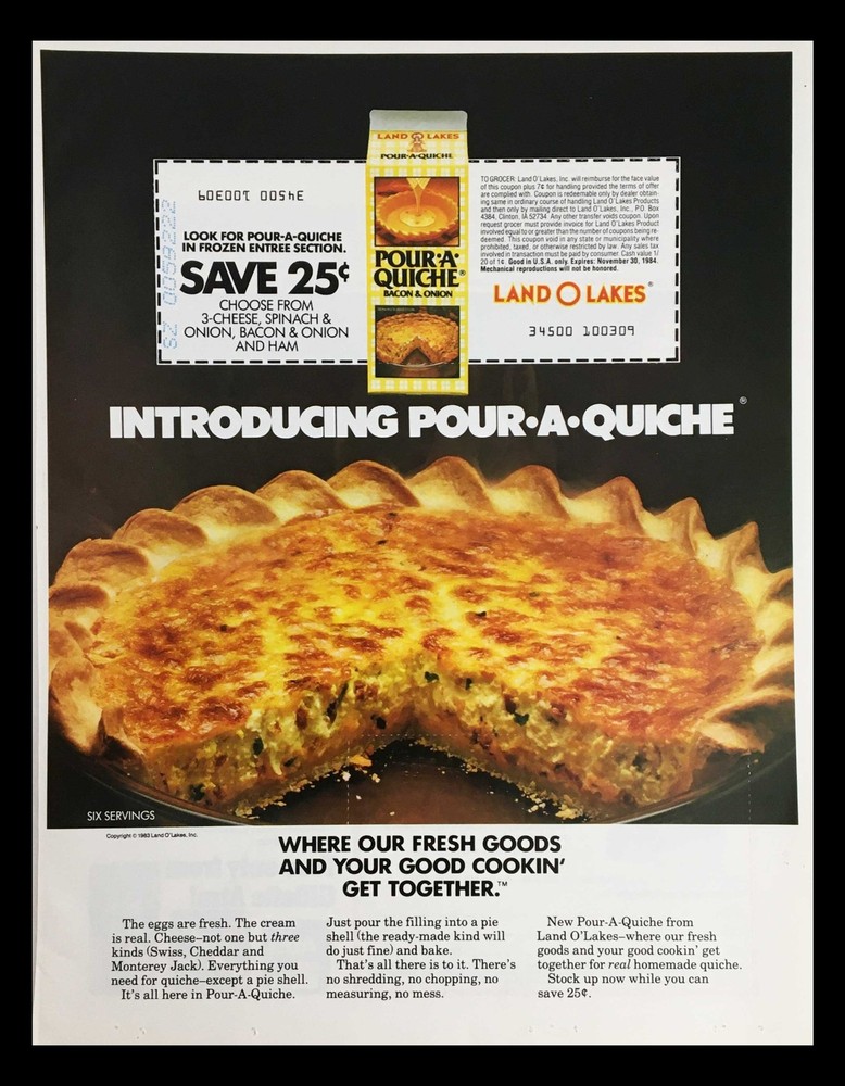 1983 Land O Lakes Pour-A-Quiche Bacon & Onion Circular Coupon Advertisement-image