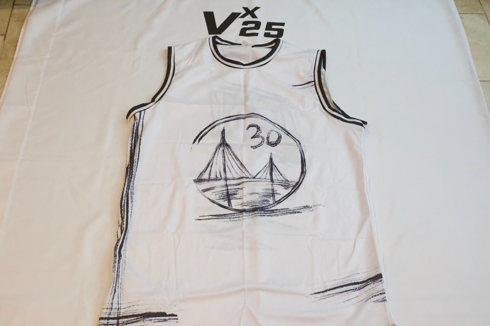 NEW Men's Steph Curry Warriors Custom Hand Drawn Basketball Jersey Size 2XL