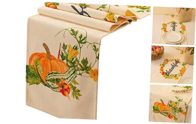Pumpkins Thankful Table Runner (12 X 72inch) for Thanksgiving, Farmhouse Table