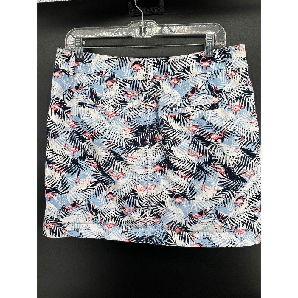 Christopher & Banks Women's 12P Skort Pink Flamingo White Blue Leaf Tennis Golf