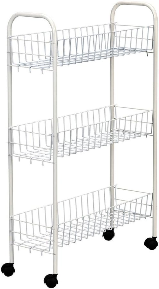 05121 Slim Line 3-Tier Metal Storage Cart | Laundry Room Rolling Organizer | Whi