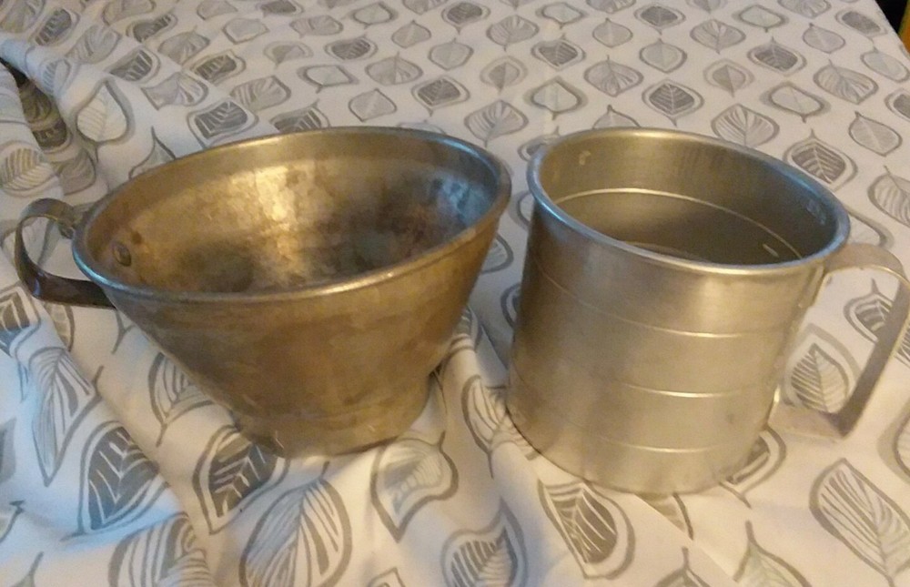 Vintage Primitive Aluminum Canning Funnel measuring cup 1950s mid century Modern
