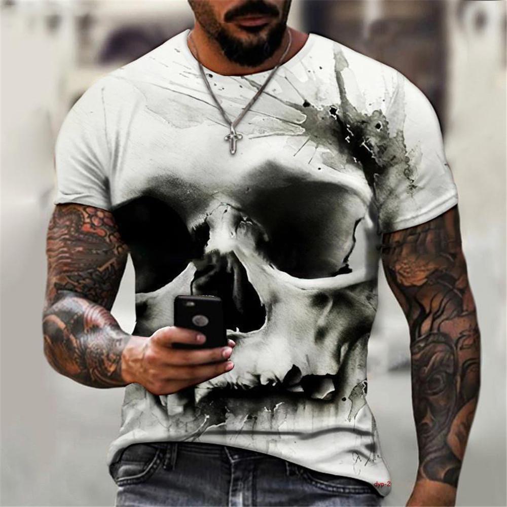 Men's 3D skull pattern t-shirt short shirt fashion hip-hop luxury Vintage Gothic
