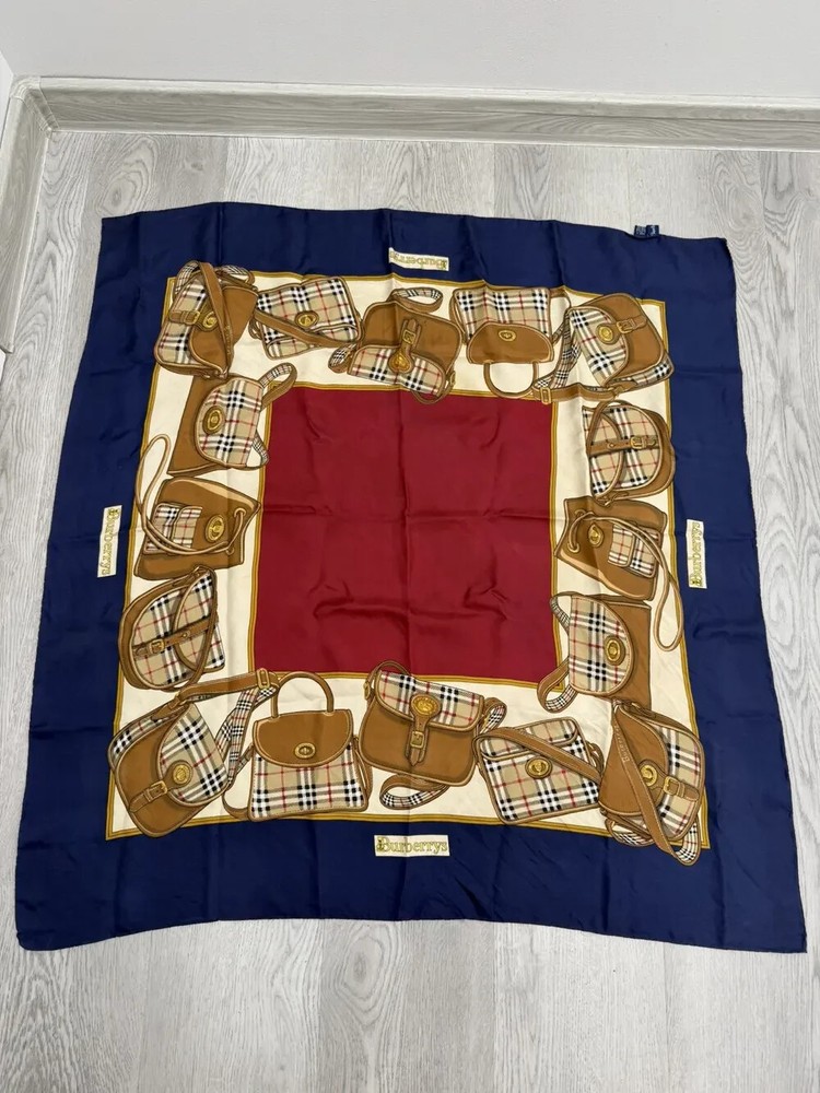 Vintage Burberrys Nova Check Bags Silk Scarf