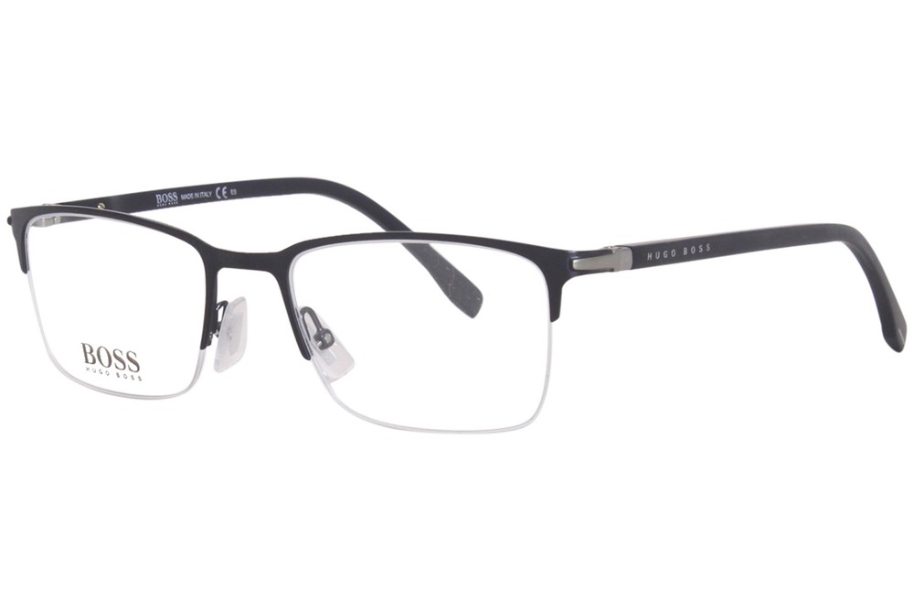 Hugo Boss Matte Blue Semi-Rim Rectangle Eyeglasses for Men 52mm