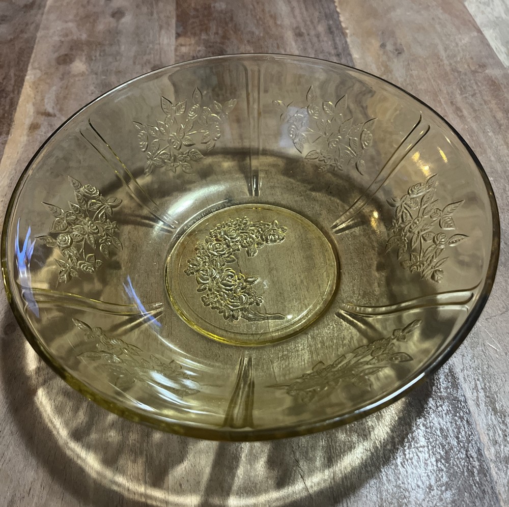 🌹 Vtg Depression FEDERAL GLASS 1930s Sharon Cabbage Rose Amber 8