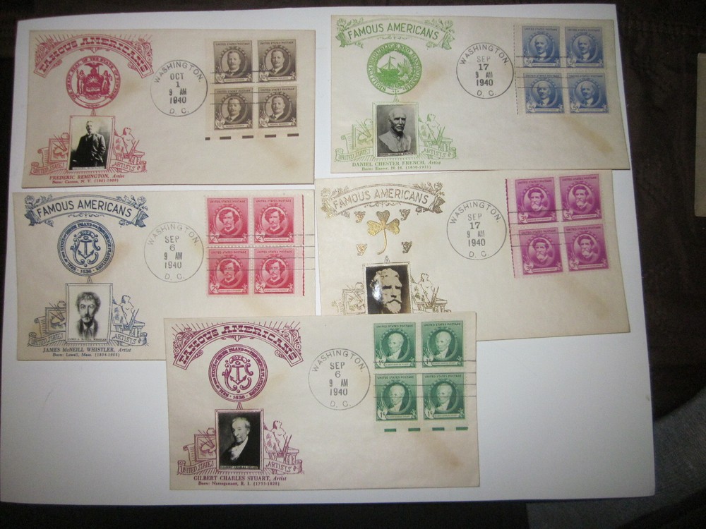 Complete set of 1940 American ARTISTS FDCs on Crosby PHOTO Cachets 884-888