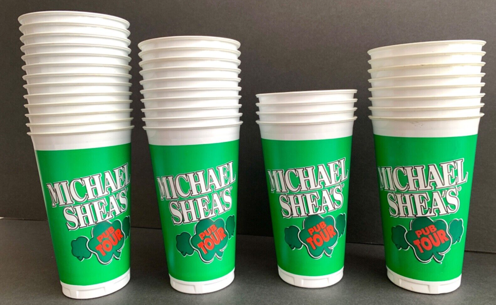 Michael Shea's Irish Pub Beer Cups Plastic Disposable Vintage Drinking Shamrock