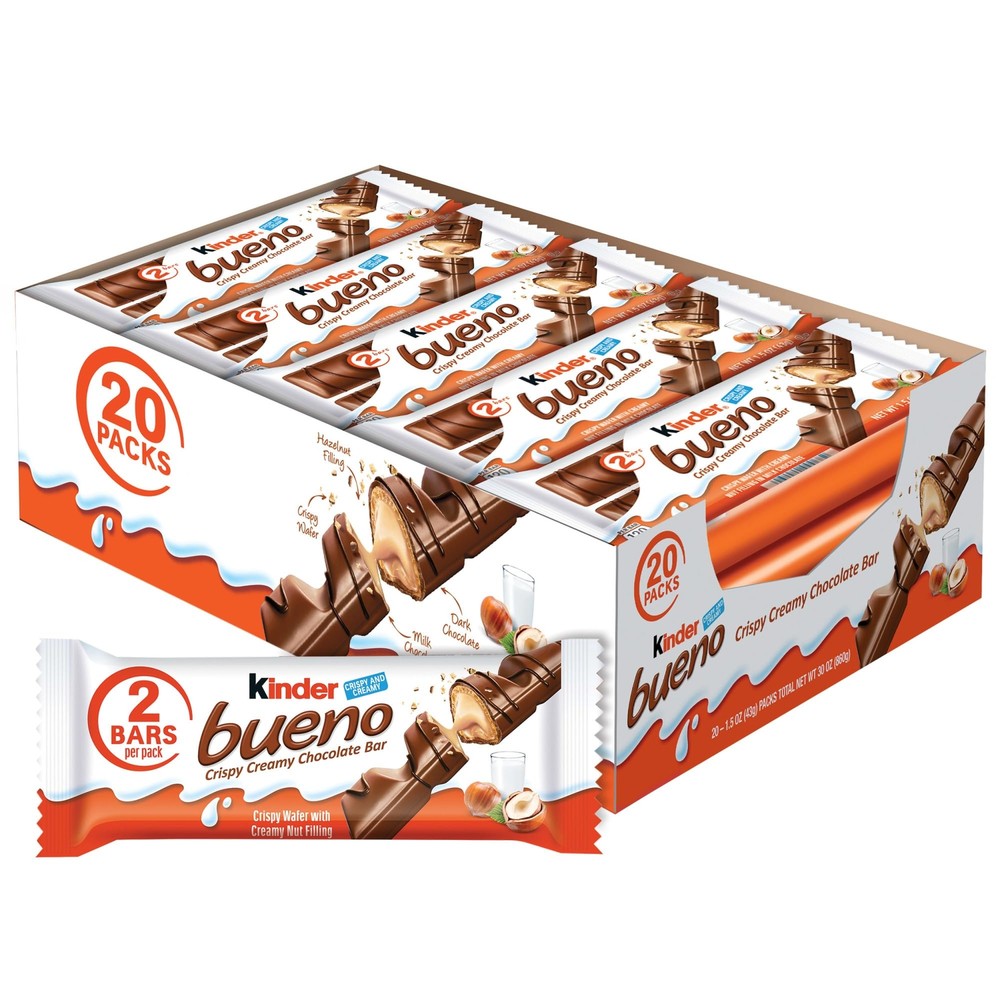 Kinder Bueno Bulk 20 Pack Milk Chocolate and Hazelnut Cream Holiday Gift 30 Oz