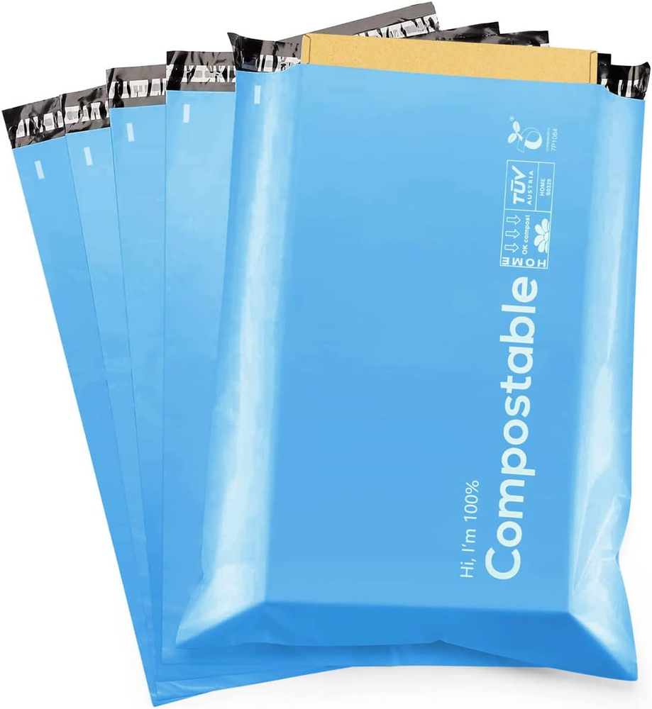 6X9 Inch Blue Biodegradable Shipping Bags,50 Count Compostable Poly Mailers with