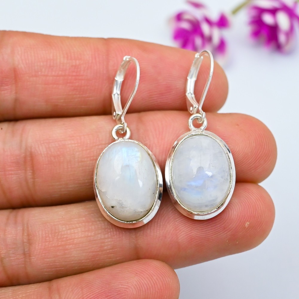 Rainbow Moonstone Sterling Silver Handmade Earrings Gift for Mom  