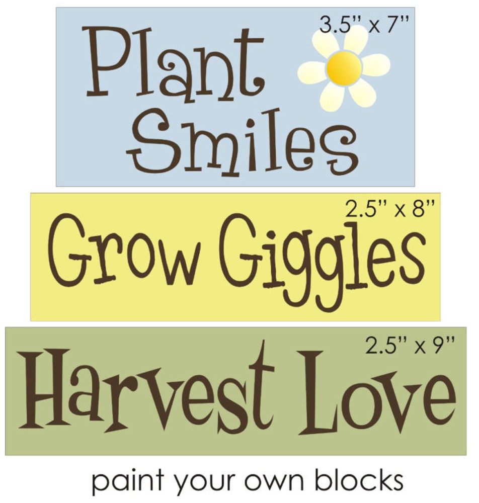 Stencil Joanie Garden 3 pc Plant Smiles Grow Giggle Harvest Love DIY Block Signs