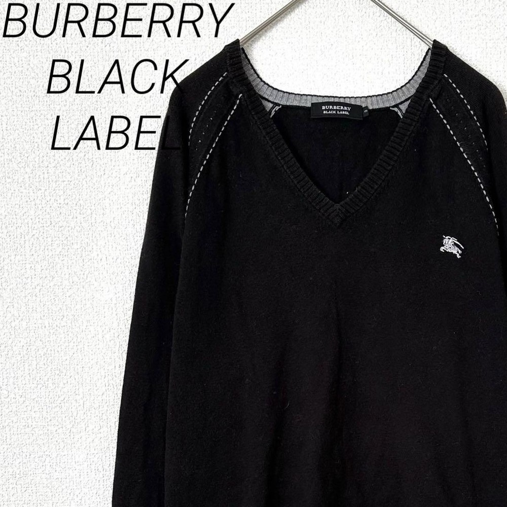 Burberry Black Label knit sweater V-neck logo embroidery simple large F/S from J
