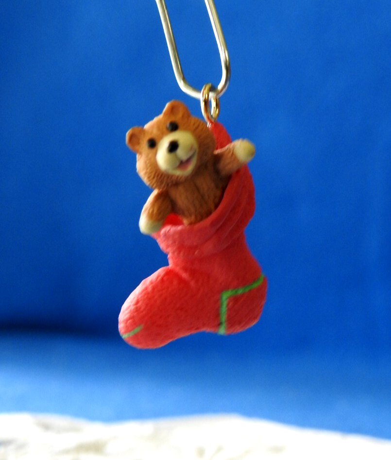 Hallmark  Miniature Ornament 1989 Stocking Pal Bear in Christmas Stocking