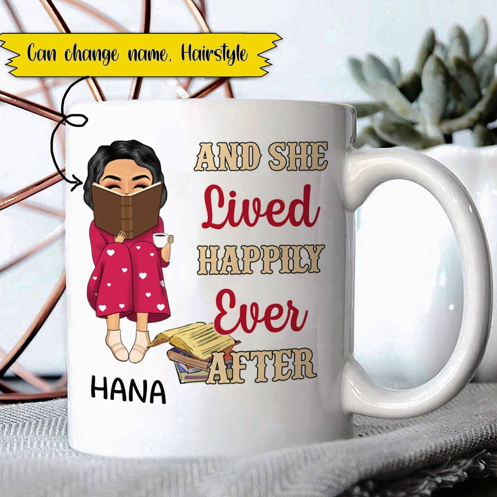 Custom Personalized She Lived Happily Ever After Book Lover Mug