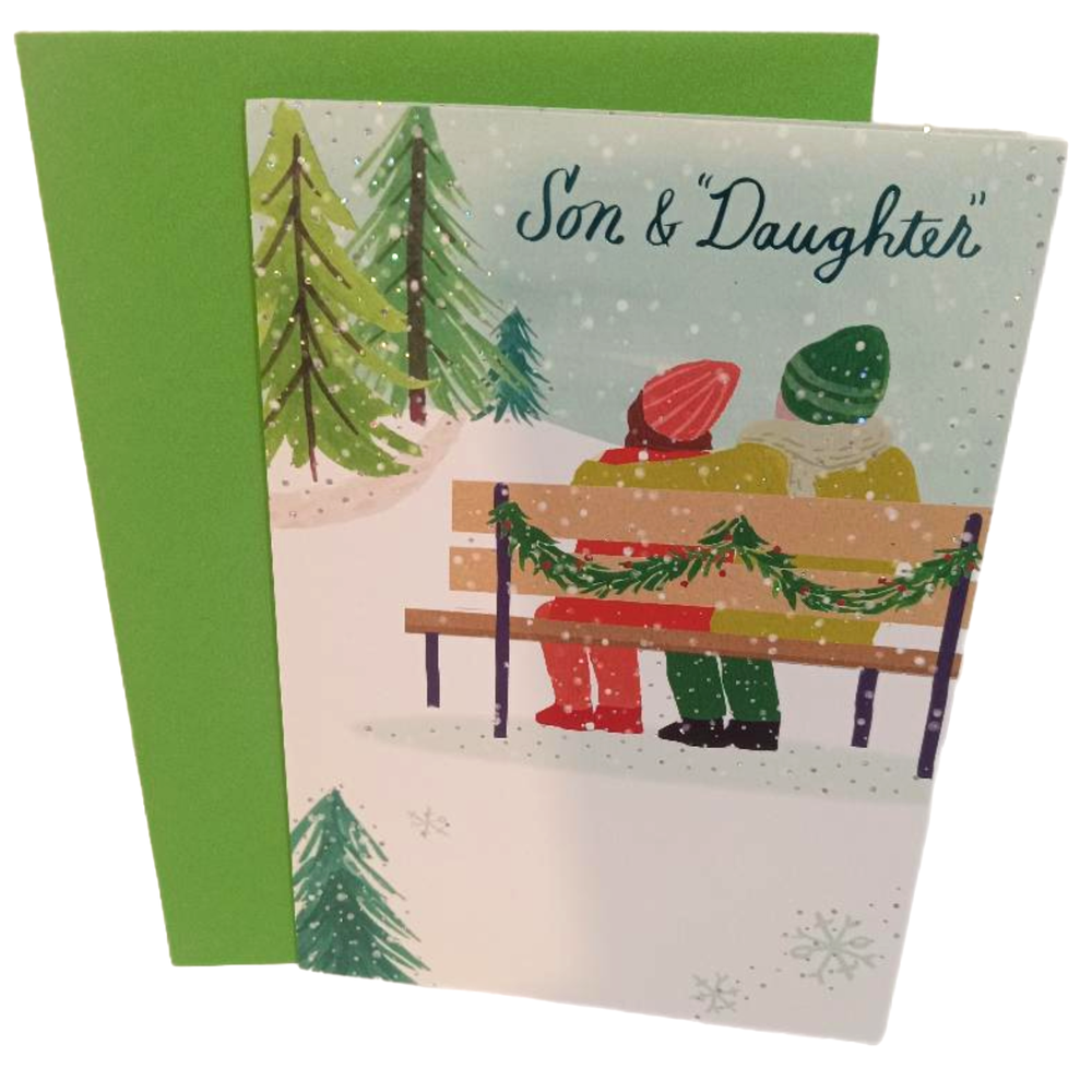 Hallmark Greeting Card Merry Christmas For Son And Daughter Green Red 8x5.5