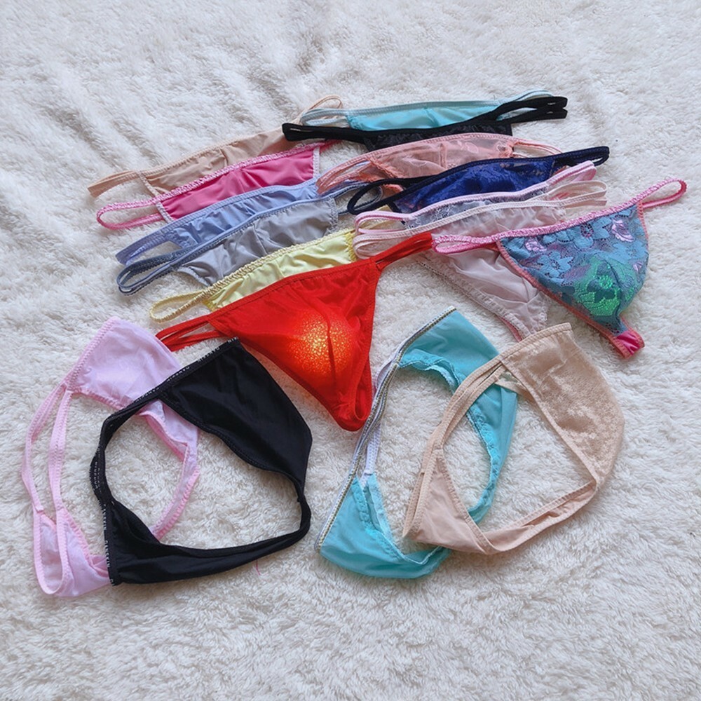 Bulge Men Briefs G-String Lace Pouch Sheer Thongs Underpants Underwear