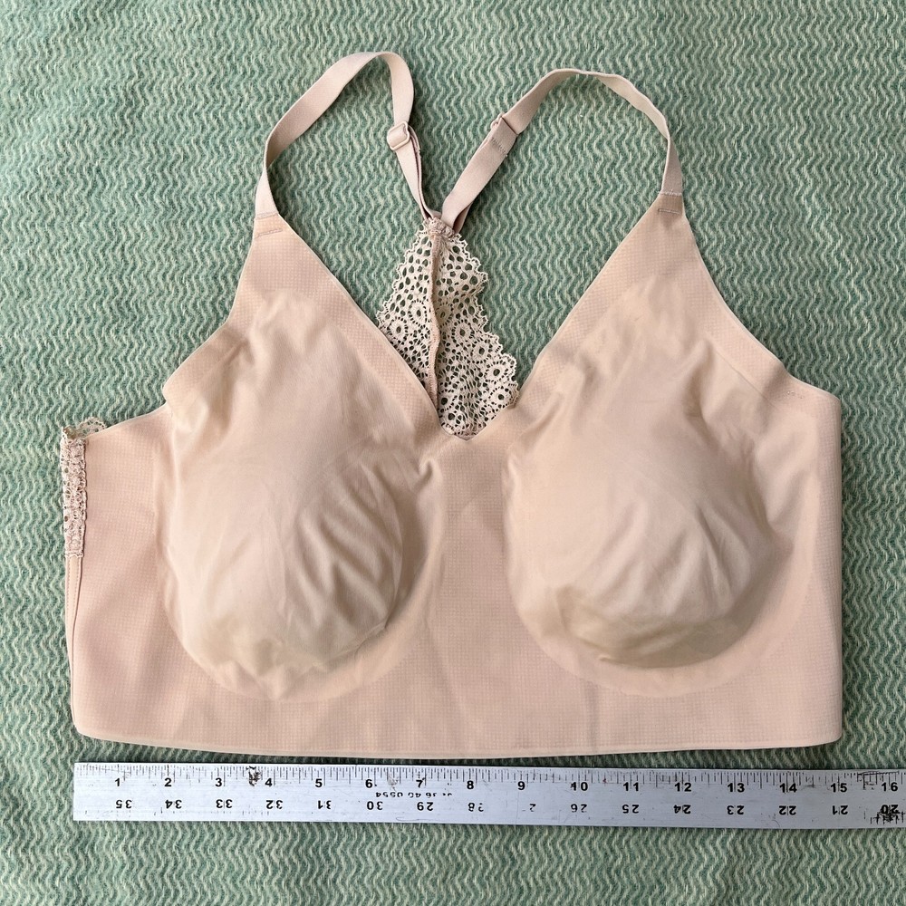 Maidenform Wirefree V-Neck Lace Back Pullover Bra 2XL Peach NWOT