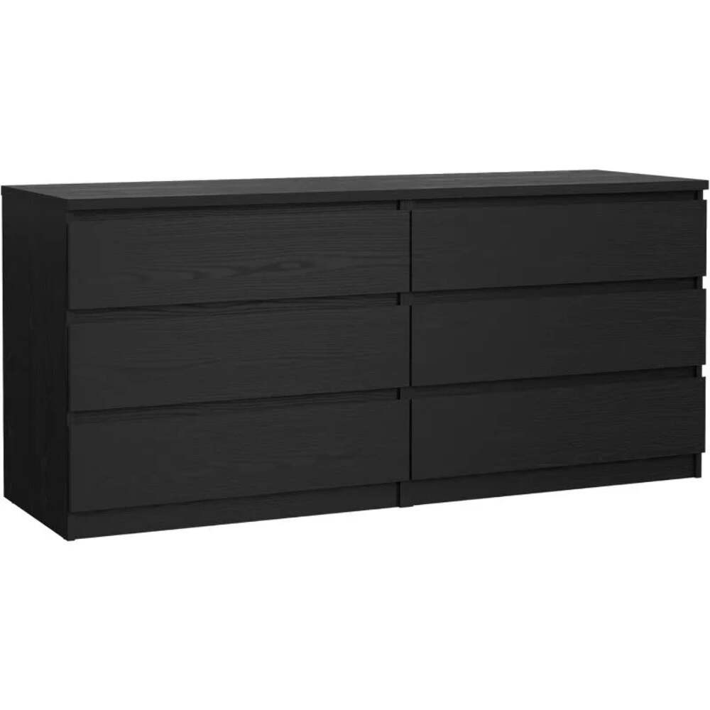Tvilum 6-Drawer Black Woodgrain Double Dresser Modern Storage Solution