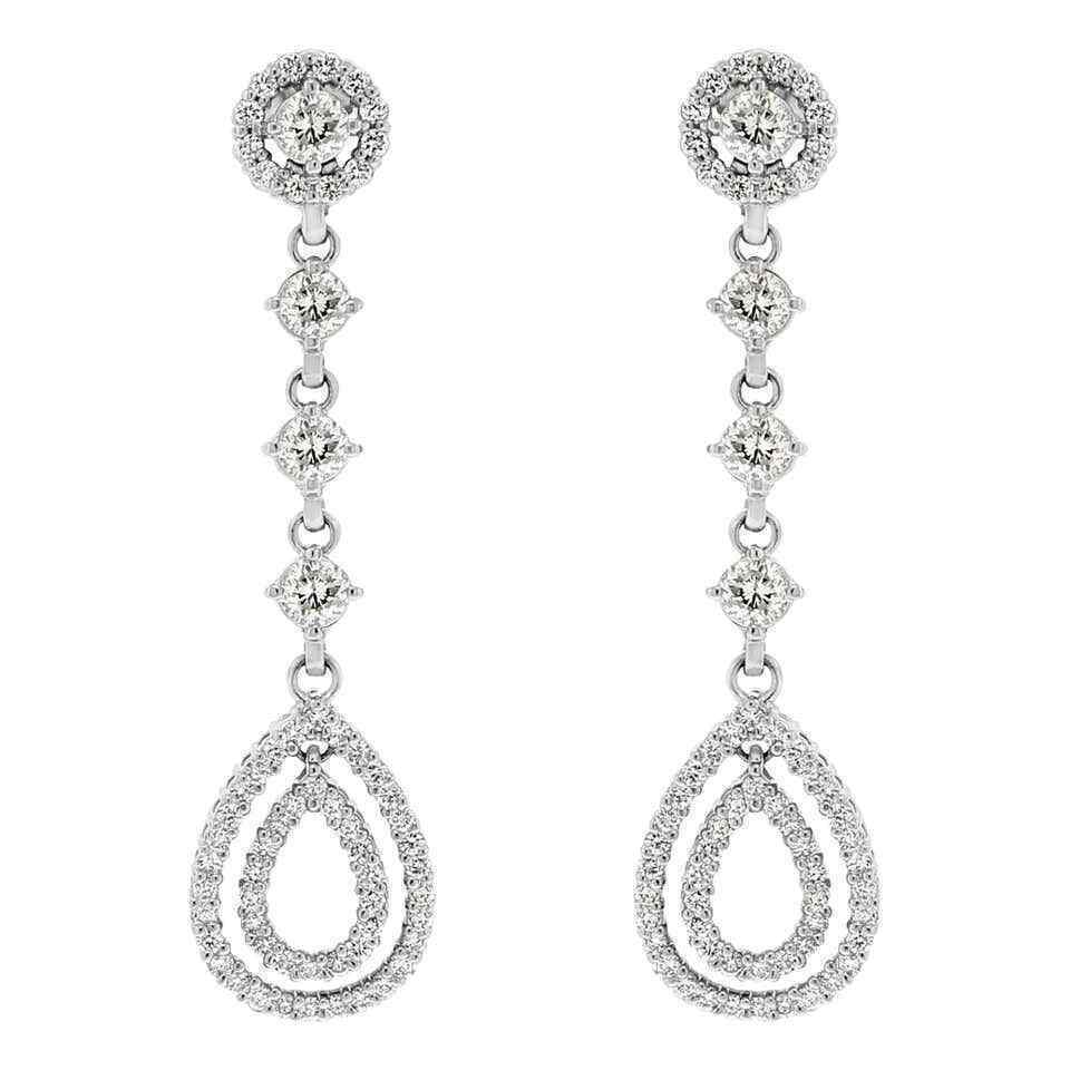 2.10Ct Simulated Diamond Drop/Dangle Earrings 14K White Gold Plated Silver