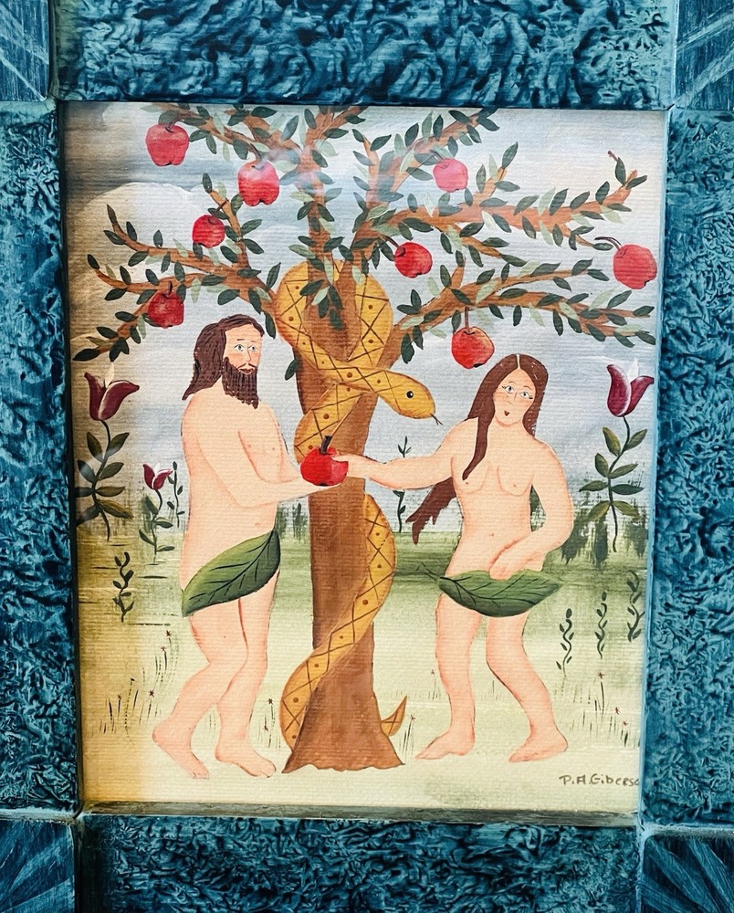 Adam & Eve Folk Art Framed Print Artist Signed