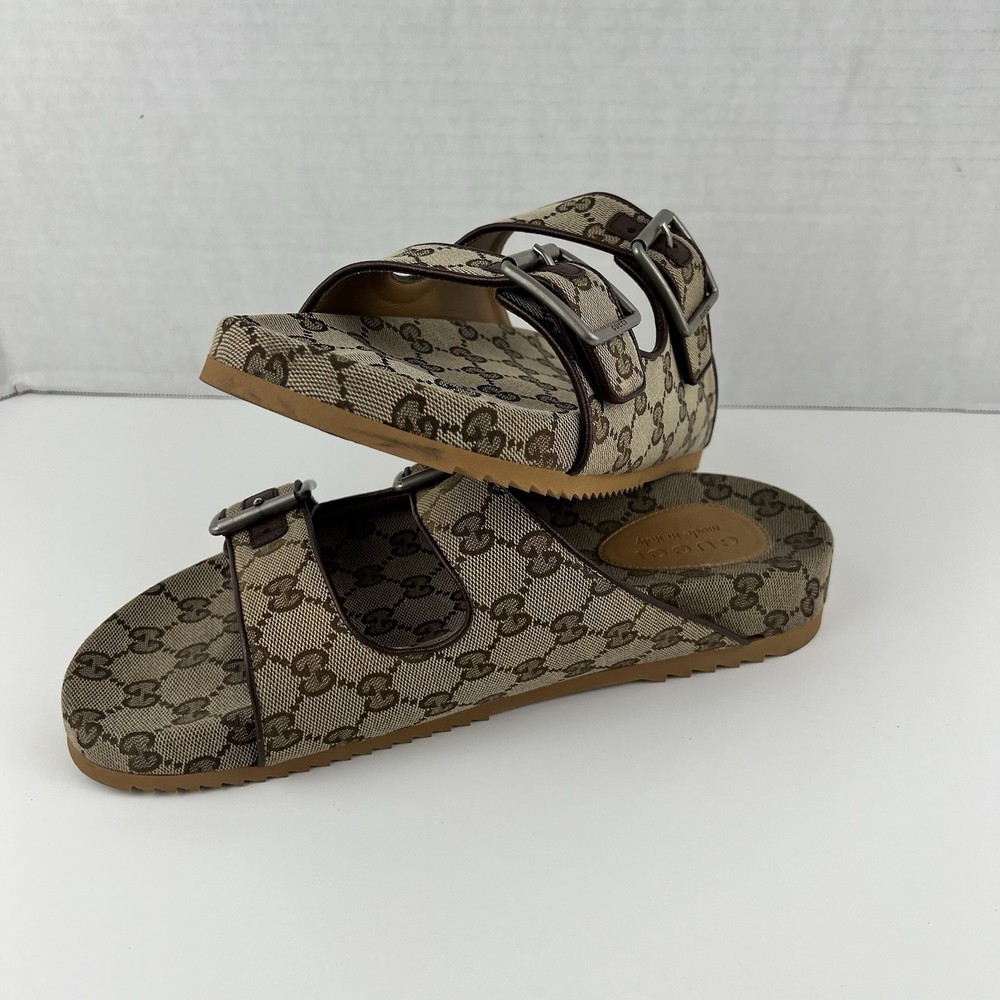 GUCCI  Men's GG Canvas Slide Sandal With Straps - Beige/Ebony US 9.0