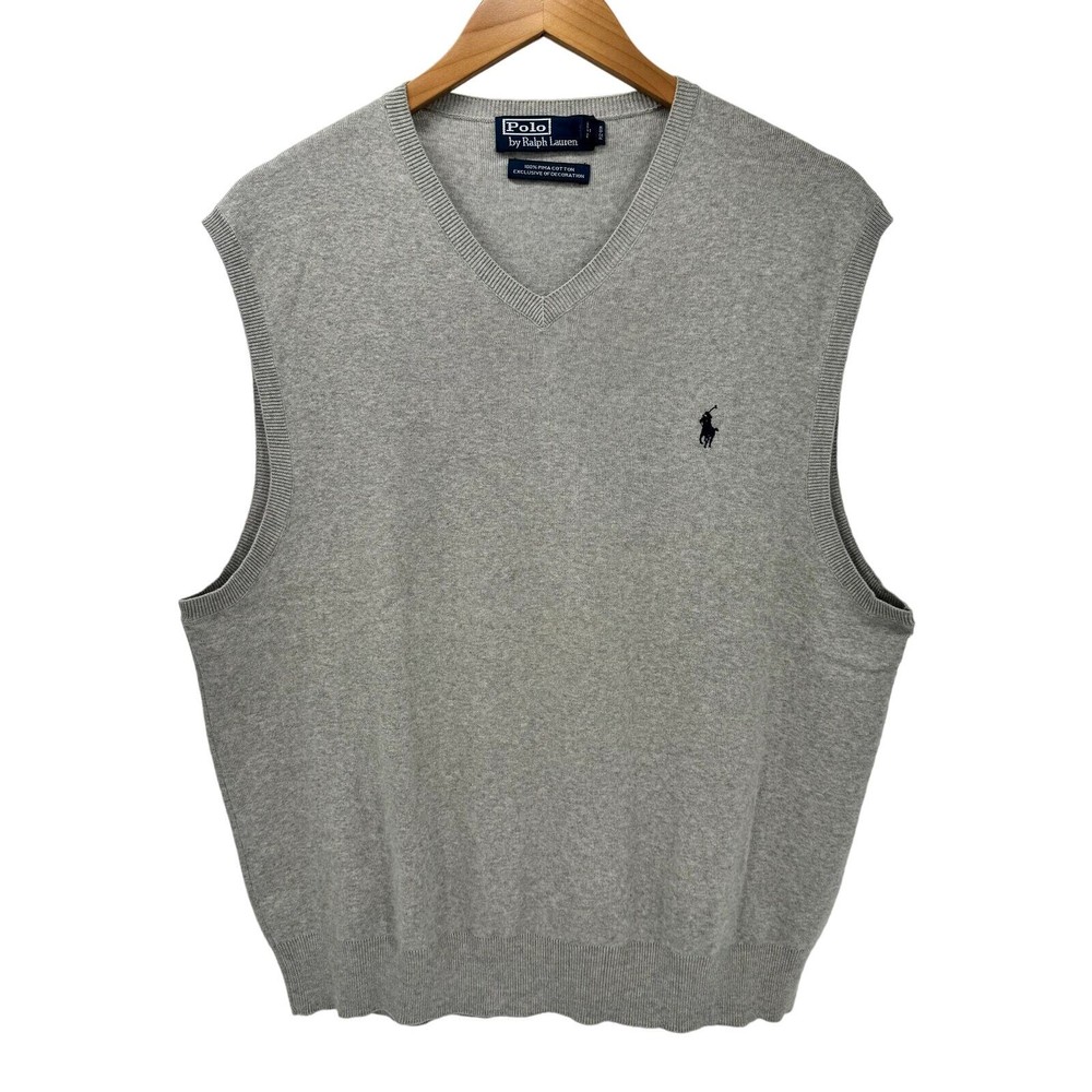 Polo Ralph Lauren Sweater Mens XL Gray V-Neck Pima Cotton Vest Pullover Knit